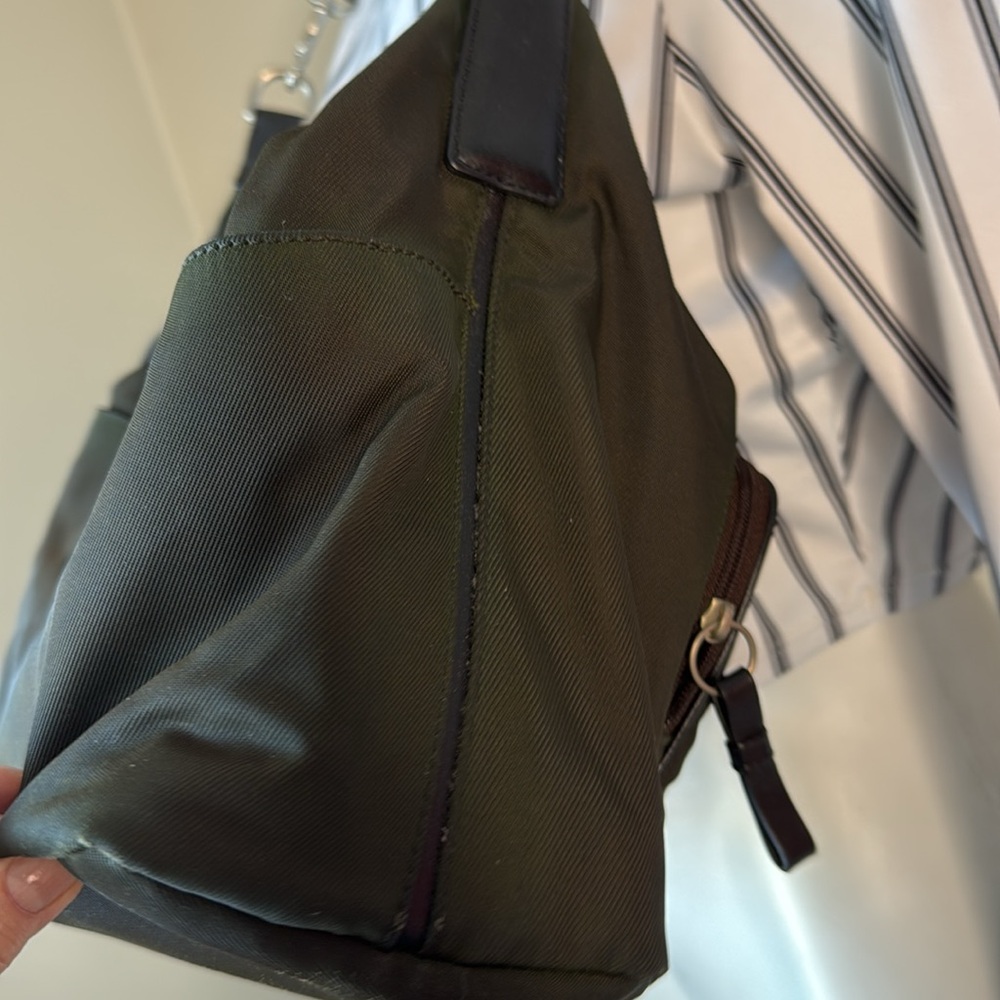 Darkest Green and Black Nylon Leather Detail COACH Mercer Hobo Shoulder Bag